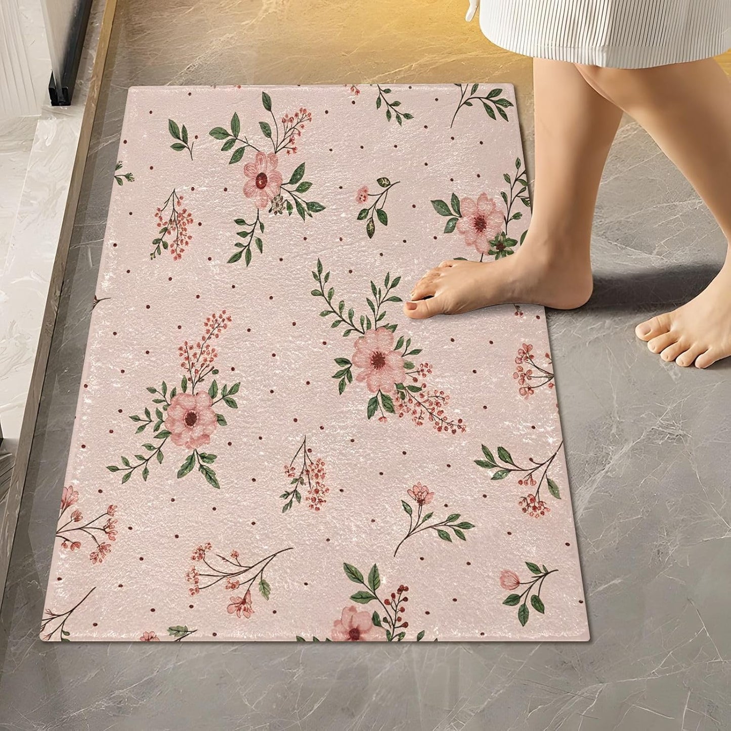 Elegant Flowers Pink Bathroom Mat Rug 24" x 16" Non Slip Super Absorbent Quick Dry Bath Mats for Bathtub Fluffy Rugs