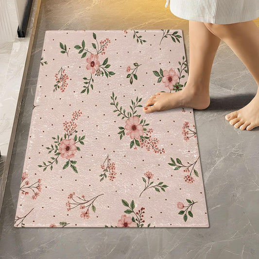 Elegant Flowers Pink Bathroom Mat Rug 24" x 16" Non Slip Super Absorbent Quick Dry Bath Mats for Bathtub Fluffy Rugs