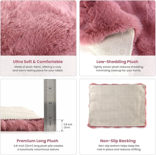 2 Pack Rabbit Mat, Soft Plush Bunny Bedding with Non-Slip Bottom, Washable Fluffy Guinea Pig Cage Liner, Small Pet Sleeping Pads for Hamster, Chinchilla, Pink