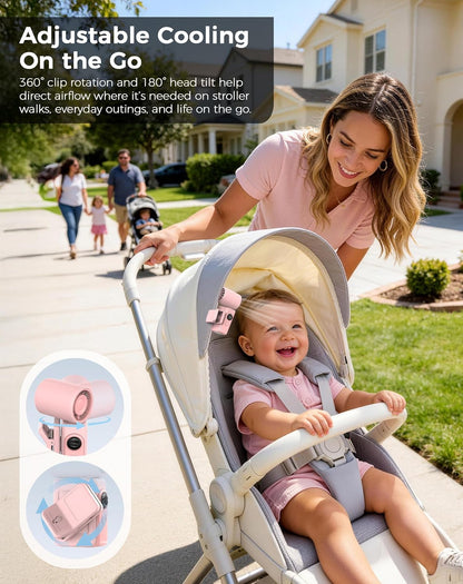 Hotsales Clip-On Portable Fan, 13500 RPM High-Speed Rechargeable Handheld Mini Fan, LED Display, 360° Rotating Detachable Clip, Stroller Fan for Baby, Travel Essentials, Summer Gifts for Women and Men
