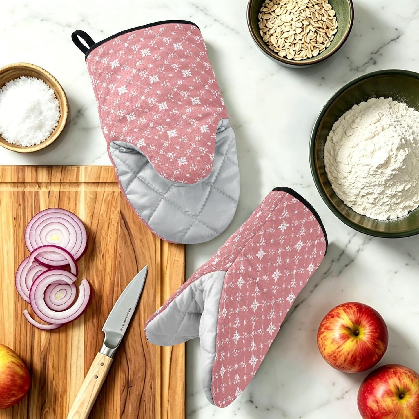 Oven Mitt 2 Pack Set Light Pink Art Kitchen Mitts Gloves for for Cooking Baking Grilling