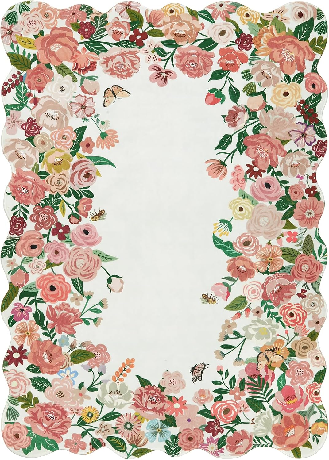 Wonnitar Washable 5x7 Rug for Living Room, Pink Camellia Floral Rugs for Bedroom Girls, Non-Slip Soft Scalloped Flower Floor Carpet for Kids Nursery Room Decor(Pink,5'x7')