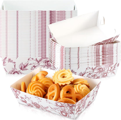 LemonRoad 80 Pcs Pink Floral Plates Serving Tray, Disposable Food Boats for Nacho Snack Pancake, Baby Shower Food Trays for Birthday Bridal Shower Wedding Tea Party Decoration Supplies