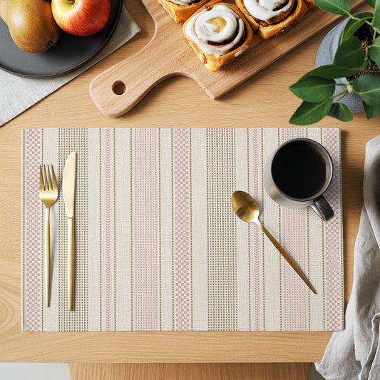 Vintage Striped Placemats Set of 12 Pink Khaki Vertical Ticking Stripes French Country Table Mats Kitchen Dining Home Outdoor Party Table Decoration