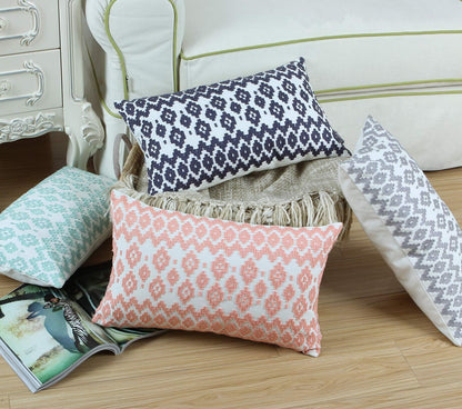 Throw Pillow Cover Embroidered 1pc Summer Couch Accent Decorative Lumbar Pillowcase, Peach 12x20 Empire Diamonds Patterned Peachy Pink and White Motif Nectar Boho Geometric Bolster Cushion Cover