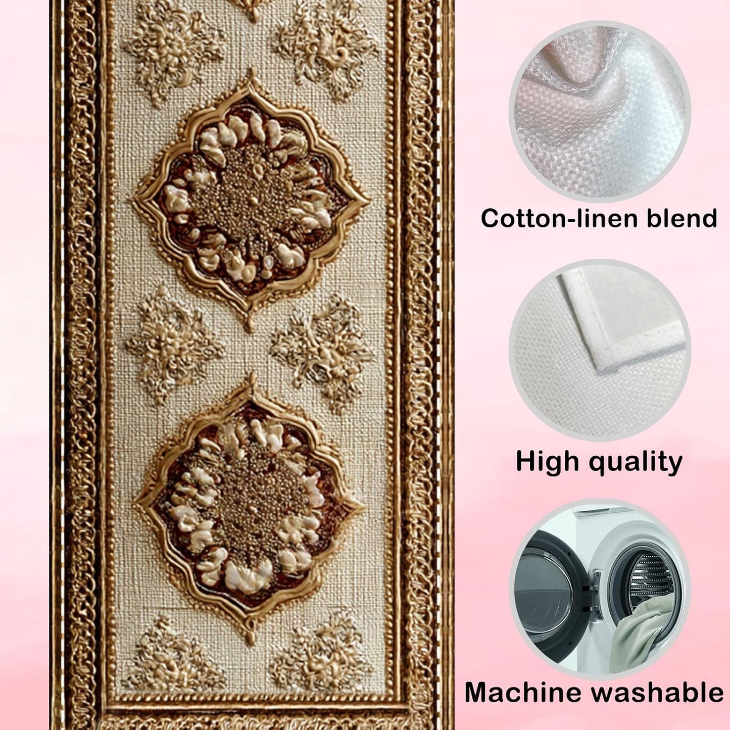 Nuxovilar Square placemats Set of 7 Table Runner and placemats Pink Floral&Vintage Pattern Linen-Cotton Tablerunner(72X13inch)&6 Placemats(11.8X17.7) Table Setting Supplies Cafe,Family Dinner
