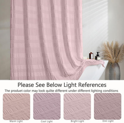 OWENIE Blush Shower Curtain, Farmhouse Rustic Striped Textured Fabric Shower Curtain for Bathroom, Hotel Style, Machine Washable, Blush, 72x72 inch