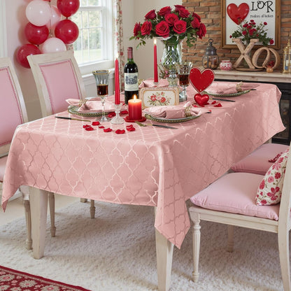 SASTYBALE Pink JacquardTablecloth 52x70 Inch Rectangle | Elegant Damask, Water Resistant Wrinkle-Resistant, Fits 4-6 Seats Mother's Day, Valentine's Day, Wedding & Gatherings