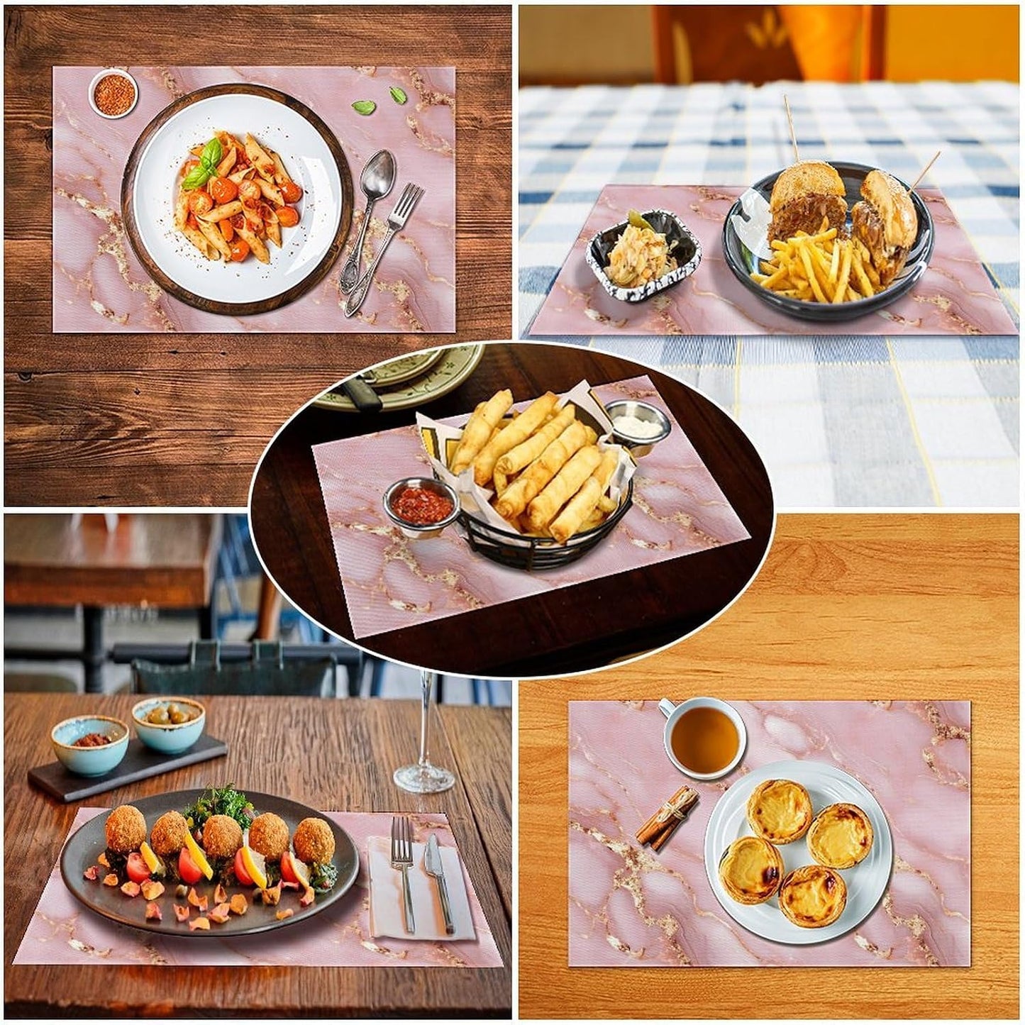 Pink Gold Marble Placemats | Place Mats Print Place Mat PVC Dining Table Mats for Dining Kitchen Party 11.8 X 17.7 In 4 PCS