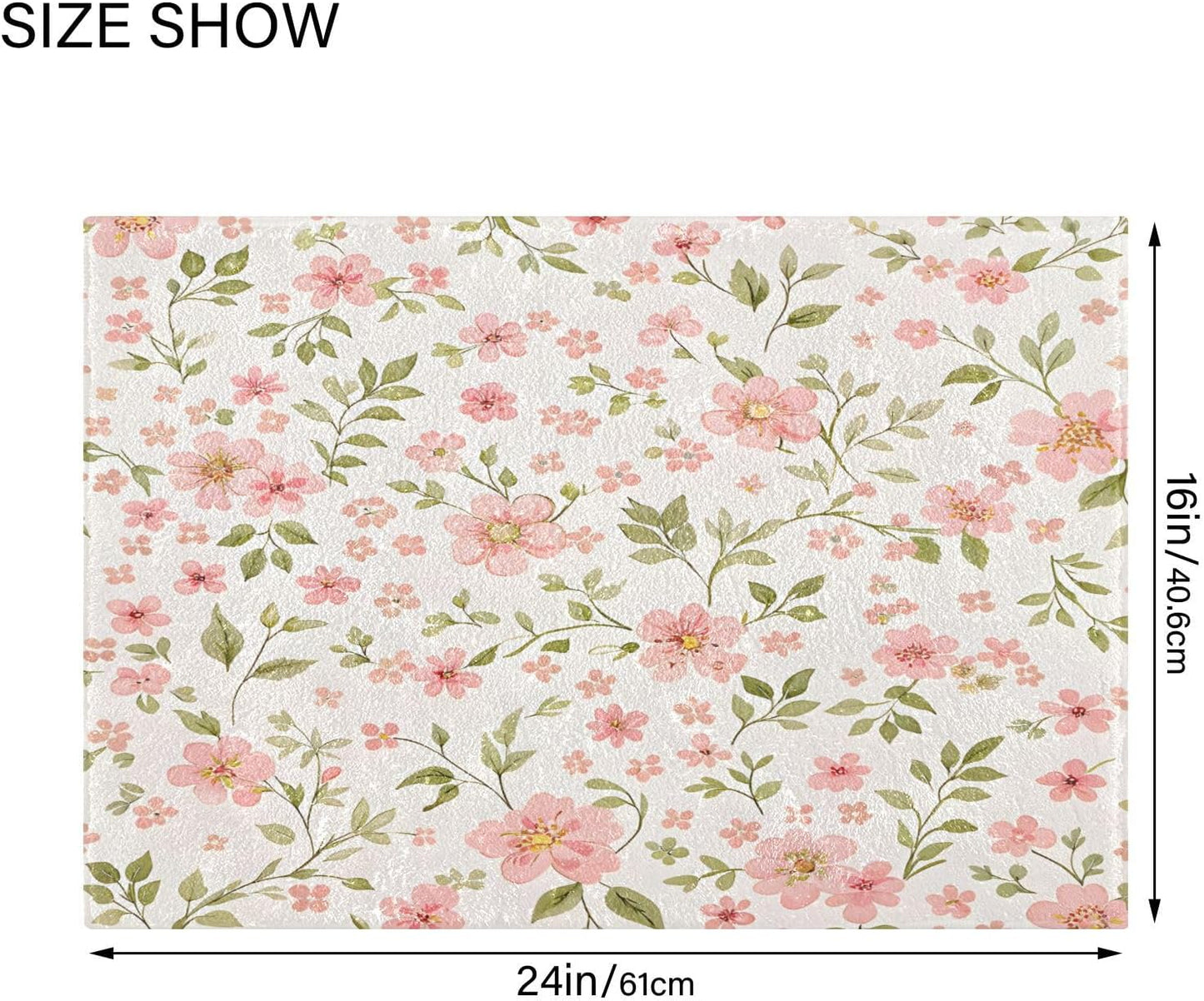 Pink Flowers Bathroom Mat Rug 24" x 16" Non Slip Super Absorbent Quick Dry Bath Mats for Bathtub Fluffy Rugs