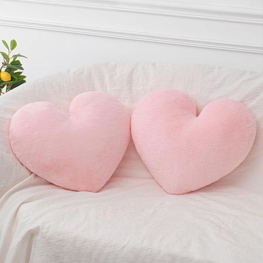 2 Pcs Pink Heart Pillow Decorative Throw Pillows 16-inch Cute Soft Fluffy Heart Shaped Pillows for Women Valentine Anniversary Bed Couch Bedroom Living Room Decor Aesthetic (Light Pink, 16"x13.78")