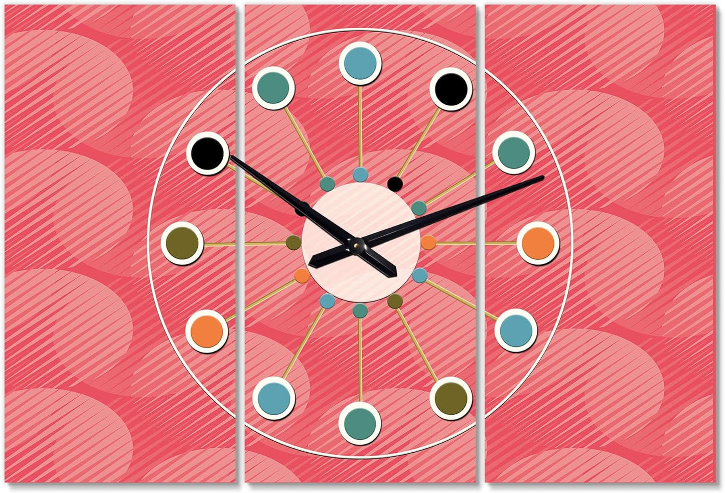 DesignQ Mid-Century Modern Wall Clock 'Coral Round Geometrical ' Pink Round Wall Clock for Office Decor