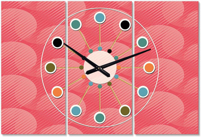 DesignQ Mid-Century Modern Wall Clock 'Coral Round Geometrical ' Pink Round Wall Clock for Office Decor