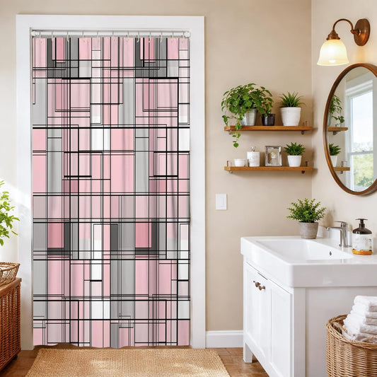Squares Stall Shower Curtain, Modern Minimalistic Lines Rectangles None Peach Waterproof Fabric Decorative Bathroom Curtain for Home Bathroom Toile Hotel Decor 36x72 Inch