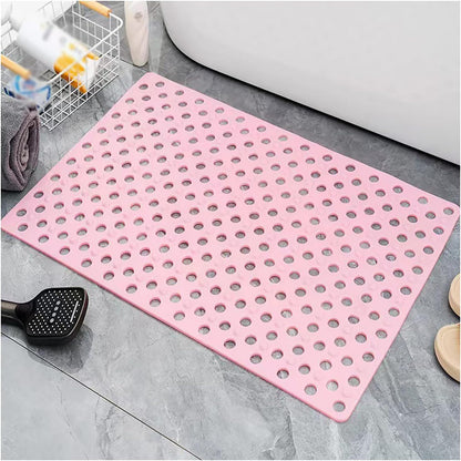 Non-Slip Shower Mat Outside Shower, Anti-Skid Bathroom Floor Mat with Strong Suction Cups for Bathroom, Home, and Sink, Waterproof Floor Protector, Easy to Clean,Pink,37x72cm/15x28in