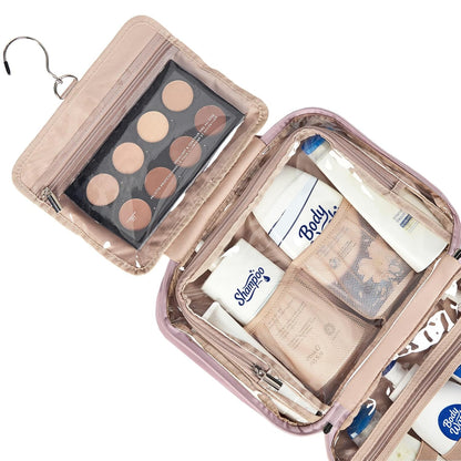 NISHEL Travel Toiletry Bag for Women, Makeup Essentials Organizer, Hanging Case for Accessories, Cosmetics, Large Size, Peach Pink