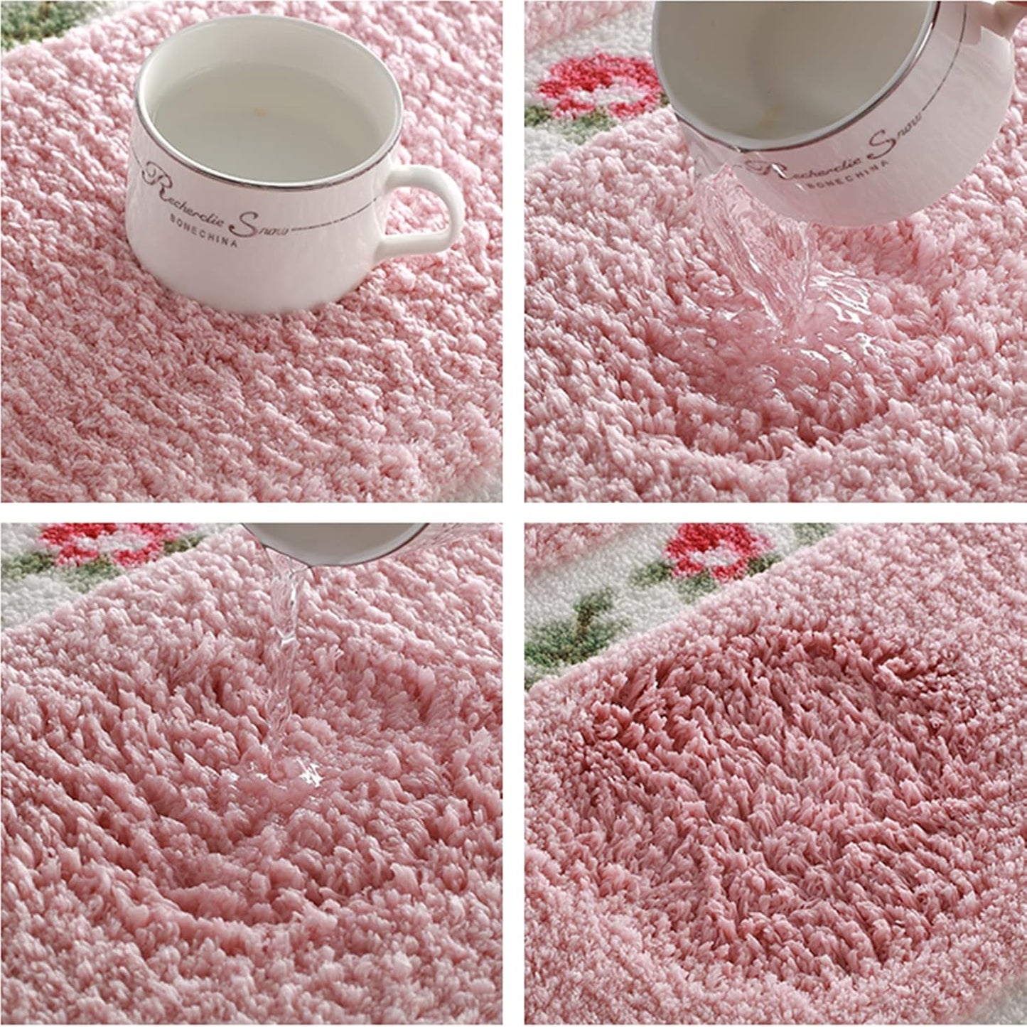 ABREEZE Floral Rose Bathroom Rugs Mats 16X24 inch,Soft Shaggy Water Absorbent Non-Slip Mat Microfiber Bath Mat Shower Mat Door Mat Kitchen Mat Rugs,Pink