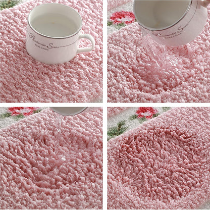 ABREEZE Floral Rose Bathroom Rugs Mats 16X24 inch,Soft Shaggy Water Absorbent Non-Slip Mat Microfiber Bath Mat Shower Mat Door Mat Kitchen Mat Rugs,Pink