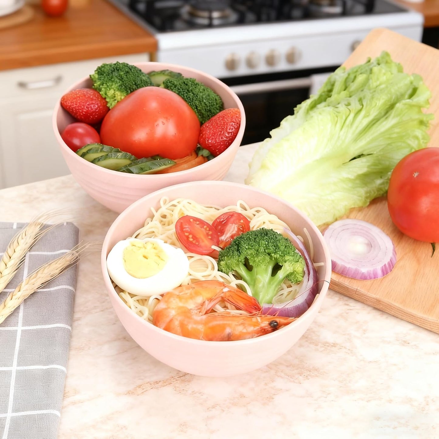 Cereal Bowls, Unbreakable Wheat Straw Bowl Set of 4 Reusable Fiber Lightweight Bowls Set - Dishwasher & Microwave Safe - Perfect for Snacks, Cereal, Ice Cream, Soup, Rice Bowls(5.3IN Pink)