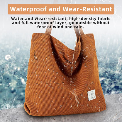 KALIDI Women Corduroy Tote Bag Zipper Casual Tote's Handbag Big Capacity Shoulder Bag with Pockets