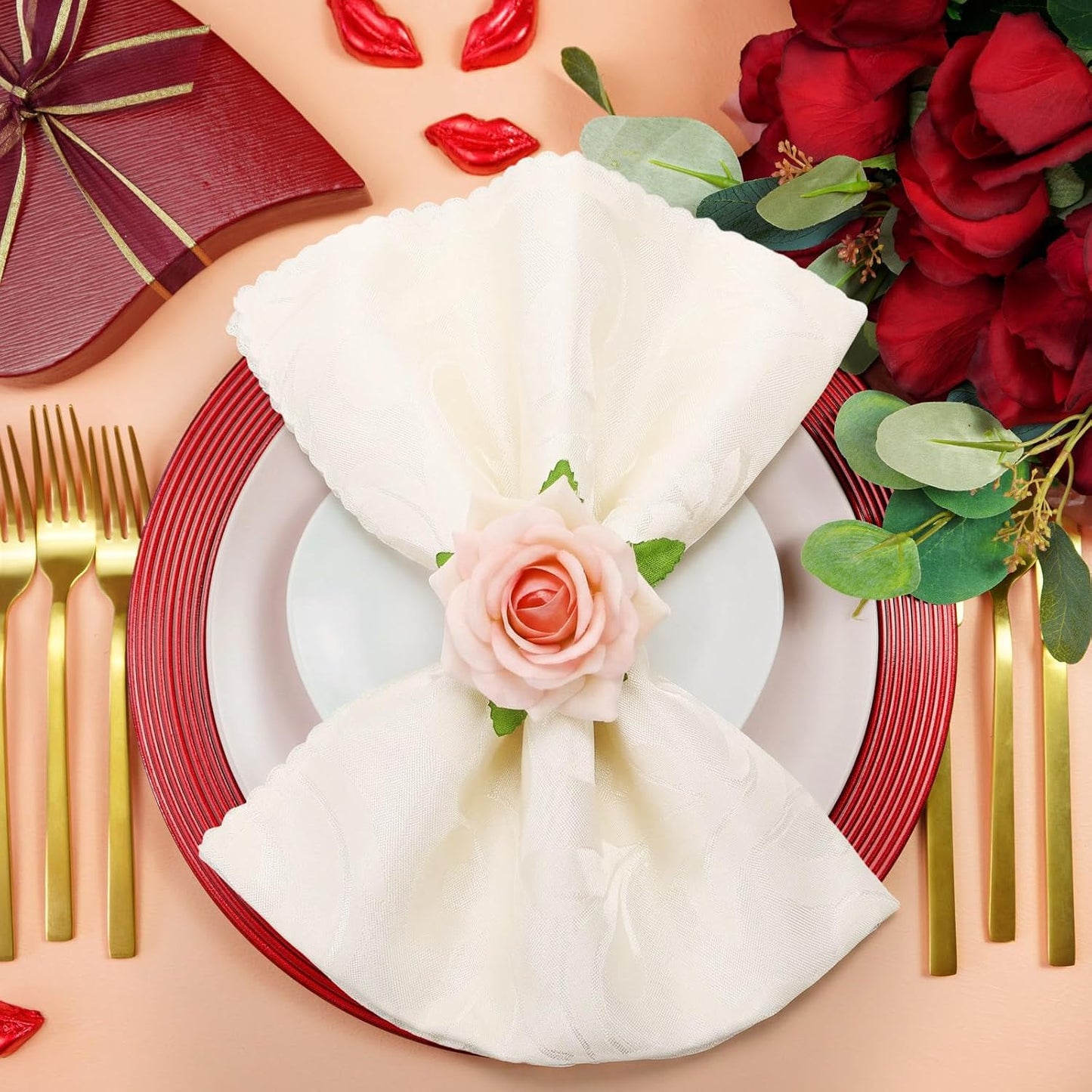 Honeydak 8 Set Mother's Day Napkin Ring Rose Flower Metal Napkin Ring Designed with Rose Serviette Buckle for Mother's Day Wedding Anniversary Party Dinner Table Decoration (Pink)