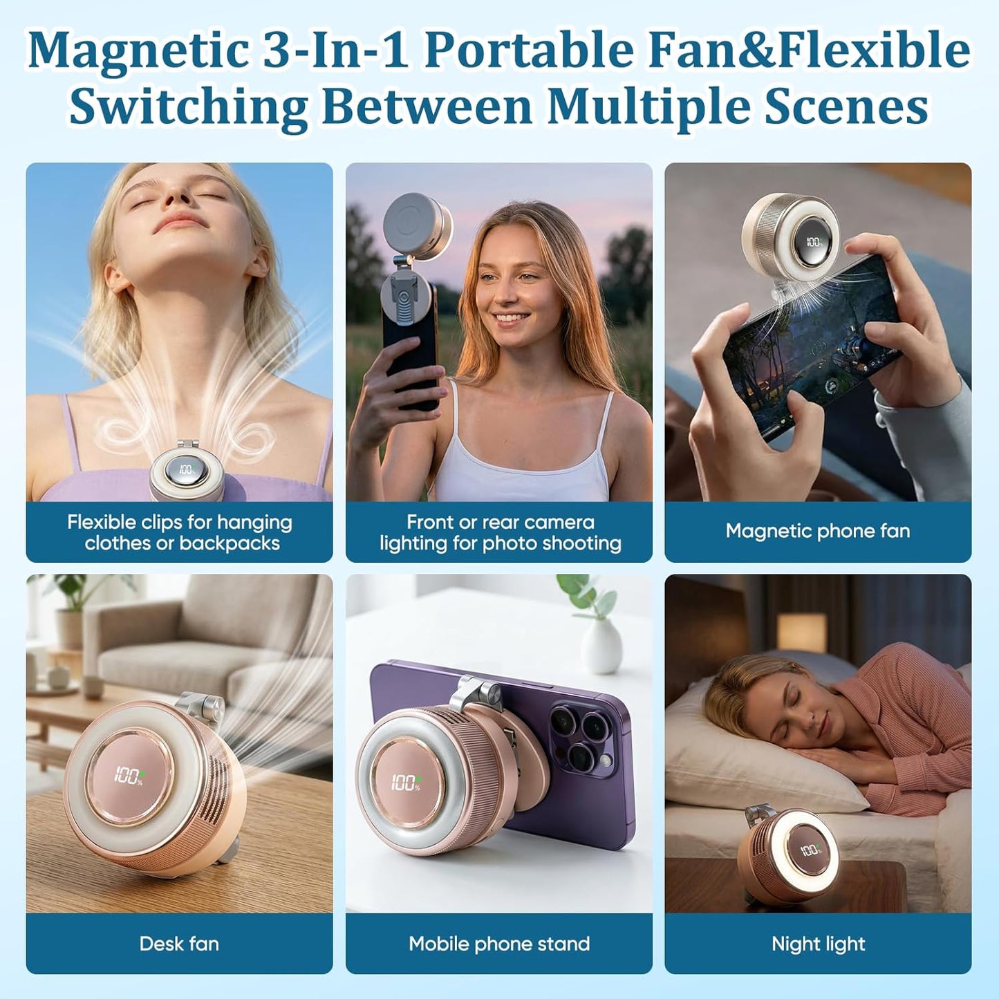 Portable Silent Mini Bladeless Electric Fan, 2026 New Mini Bladeless Fan Clip On,Small fan Clip on for Shirt & Waist,Adjustable 3-Speed For Outdoor & Travel & Office,Travel Accessories,Gift (Pink)