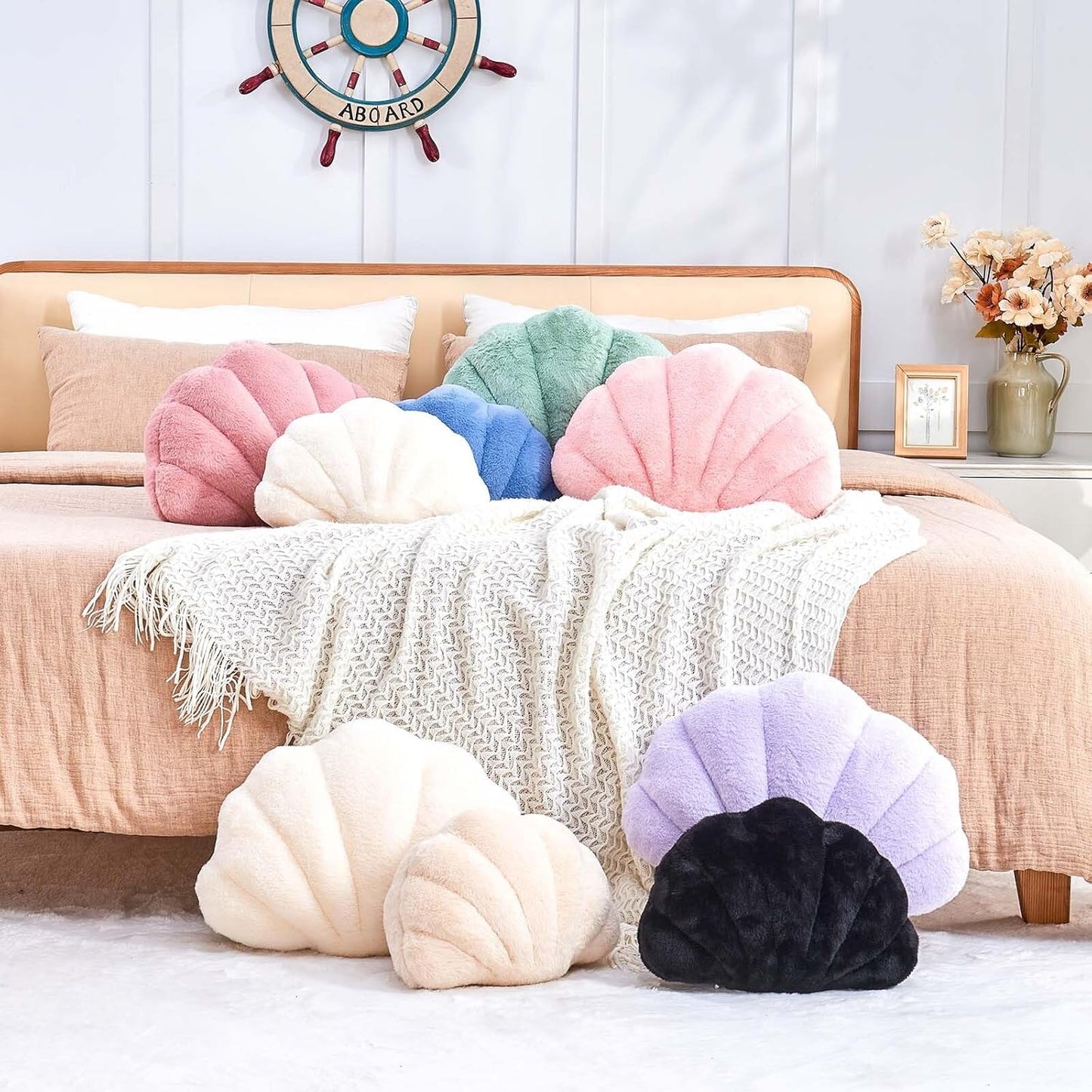 Seashell Pillow Sea Shell Decorative Throw Pillows for Bed Aesthetic Room Decor Dusty Pink Shell Shaped Pillow Cute Beach Plush Pillows for Couch (13x10 Inch)