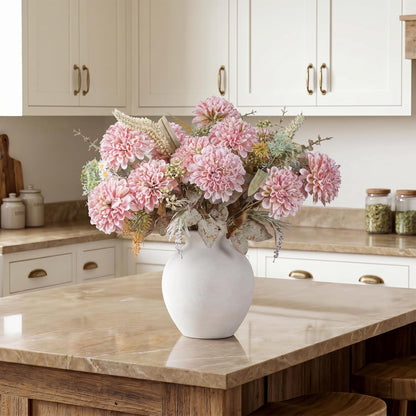 10 Heads Artificial Flowers Ball Mums Indoor for Vase, Large Silk Faux Chrysanthemum with Stems, Fake Bouquet for Home Decor Table Filler, 2 Pack (Pink)