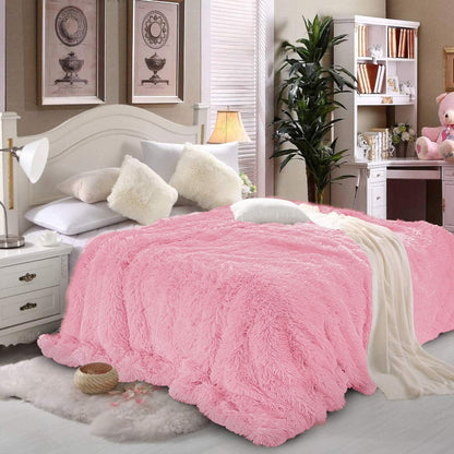 LOCHAS Super Soft Shaggy Faux Fur Blanket, Plush Fuzzy Bed Throw Decorative Washable Cozy Sherpa Fluffy Blankets for Couch Chair Sofa (Baby Pink 50" x 60")