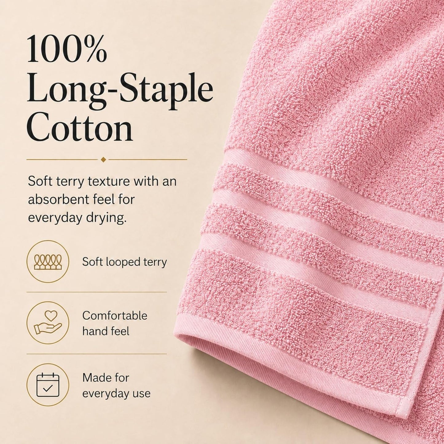 Velqora Bath Towels 2 Pack, 30 x 60 Inches, Large 100% Cotton Towels, Soft, Absorbent, Comfortable for Home, Spa, and Gym, (Pink)