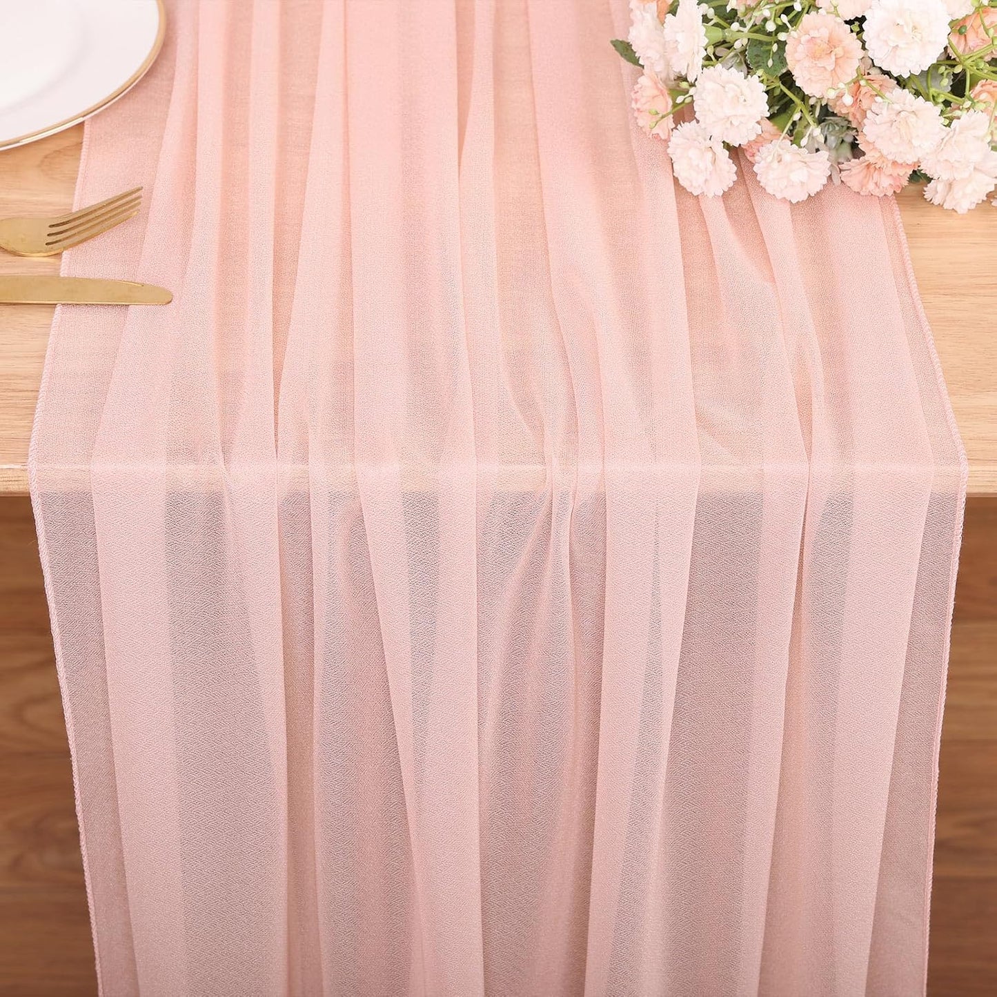 10FT Peach Pink Chiffon Table Runner 30x120 Inches Boho Rustic Sheer Fabric Table Runner for Wedding DecorBridal Shower Birthday Party Decorations