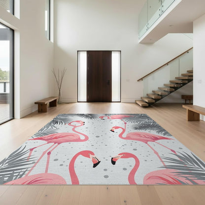 Design&I 4'x6' Machine Wash Ready Modern Palm Tree Area Rug, Light Grey for Home Office, Gaming Room, Under Desk, Chair-Friendly & Snag-Free Skid-Resistant Medium Carpet | 2088597