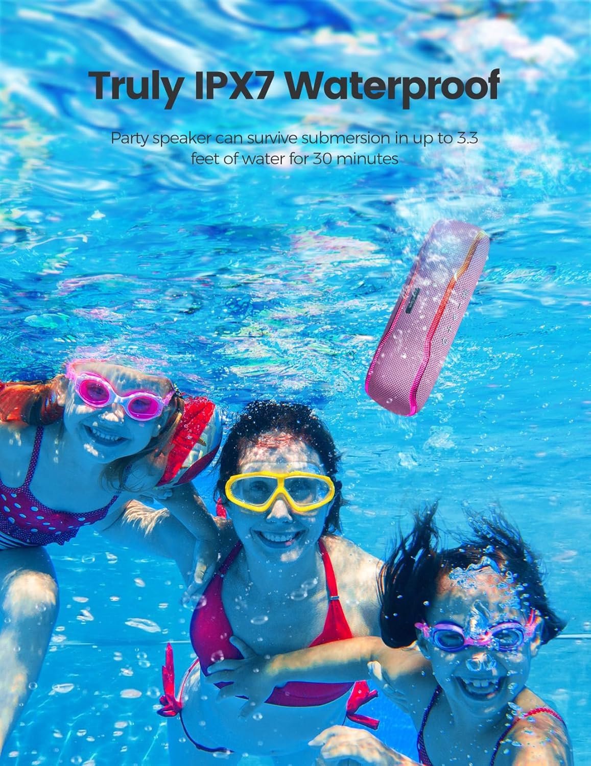 ERKEI SEHN Bluetooth Speaker, IPX7 Waterproof Wireless Speakers, Flashing Light, 25W Super Bass, 24H Playtime, Graduation Birthday Gifts for Him, TWS Pairing, Beach Essentials, Pink