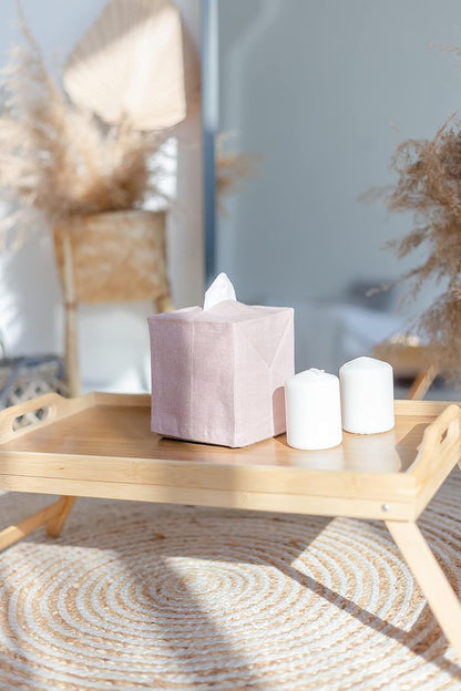 Linen Tissue Box Cover. Square Tissue Box Holder for Bathroom and Office. Coffee Table Decor. (Dusty Pink)