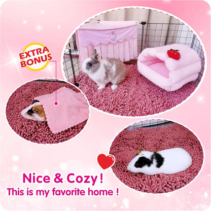 Guinea Pig Cage Liner Bedding 2 PCS, Washable Guinea Pig Bed Mat, Extra Absorbent Rabbit Pee Pad Reusable, Non-Slip Fleece Blanket for Bunny and Small Animal Cage Accessories (Pink, 24"x16")