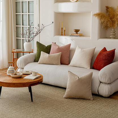 a moment Pack of 2 Decorative Chenille Throw Pillow Covers with Twill Cushion Covers for Sofa Living Room Couch Bed 12x20 Inch Blush Pink