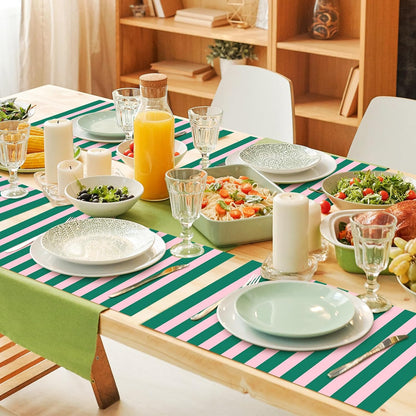 Whaline 50Pcs Stripe Paper Placemats Disposable Table Mat Green Pink Cabana Stripe Decorative Place Mats for Birthday Wedding Party Decor Dining Table Setting, 10 x 14 Inch