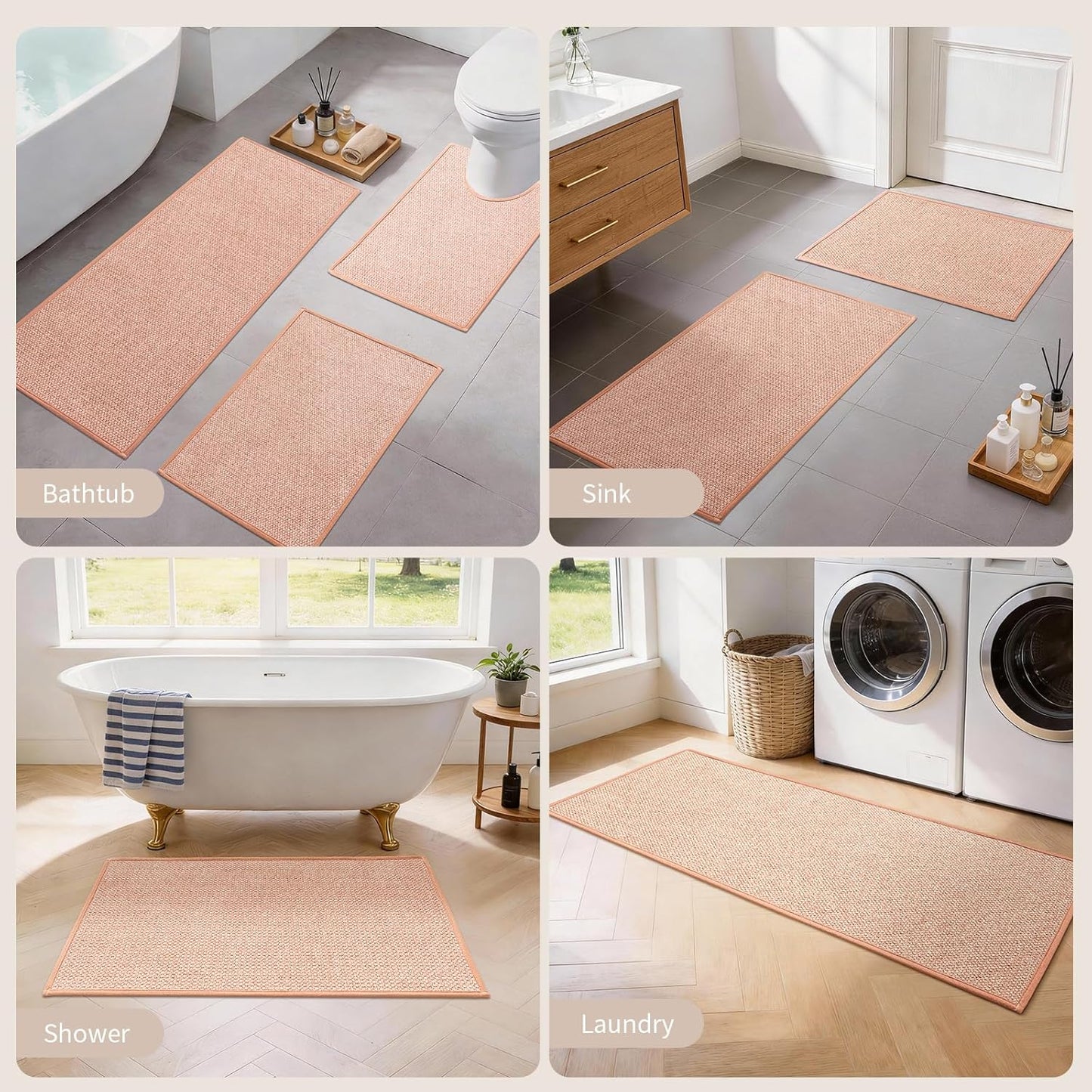 YIHOUSE Pink Bathroom Rugs Sets 3 Piece, Quick Dry Thin Bath Mat with Toilet Rug, Non Slip Absorbent Machine Washable, Bath Runner Rugs for Bathtub Sink Home Decor