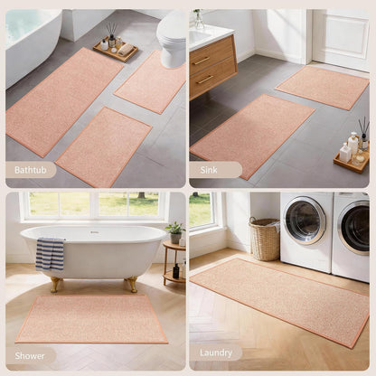 YIHOUSE Pink Bathroom Rugs Sets 3 Piece, Quick Dry Thin Bath Mat with Toilet Rug, Non Slip Absorbent Machine Washable, Bath Runner Rugs for Bathtub Sink Home Decor