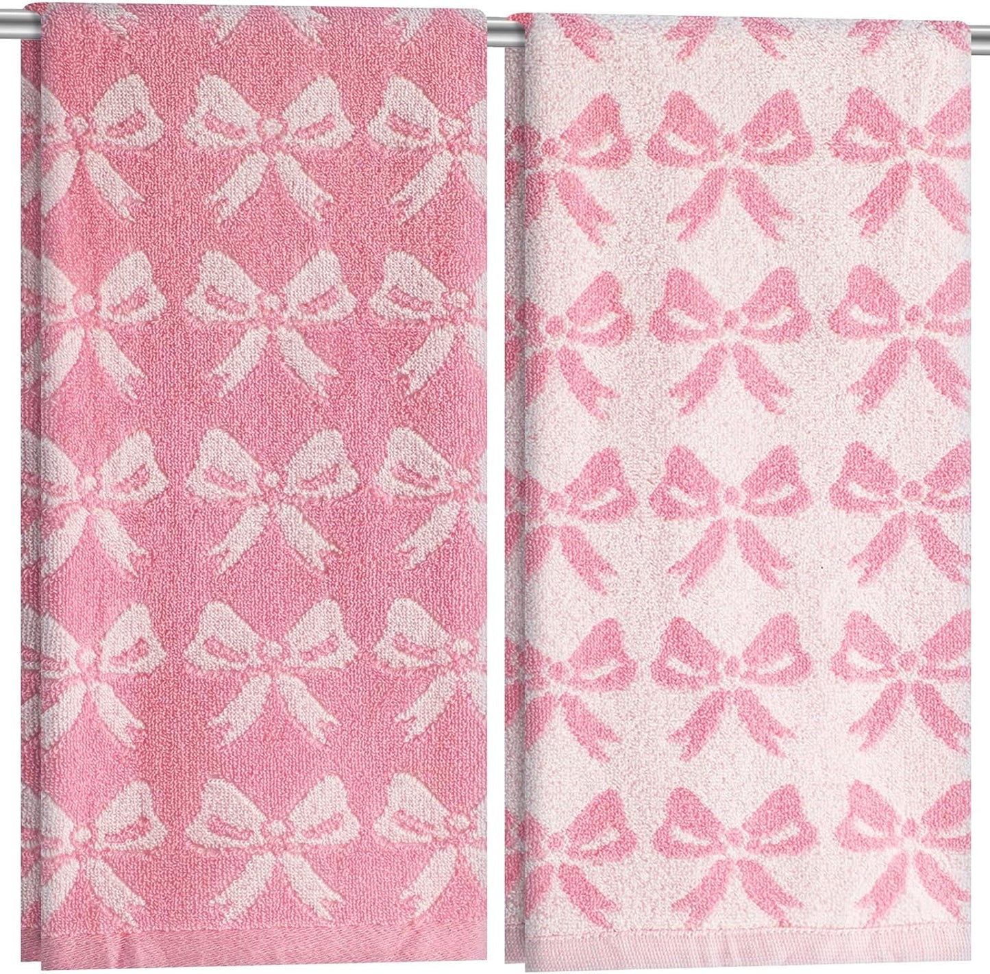 Mindsoft 2 Pcs Pink Bow Hand Towels 100% Cotton 13 x 29 Inch Soft Decorative Bathroom Towels Absorbent for Gym Spa Guest Room