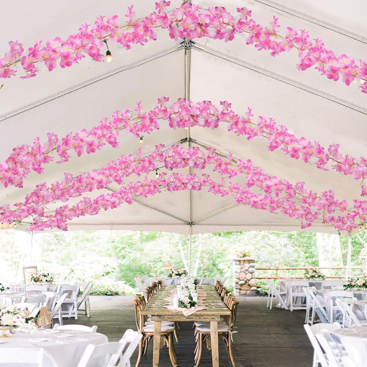 CITYES 2 Pcs Artificial Cherry Blossom Flower Vines Cherry Blossom Garland 18.48 ft Hanging Silk Flowers Vines Fake Flower Garland Outdoors for Home Wedding Garden Party Arch Office Decor Pink
