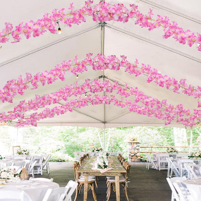 CITYES 2 Pcs Artificial Cherry Blossom Flower Vines Cherry Blossom Garland 18.48 ft Hanging Silk Flowers Vines Fake Flower Garland Outdoors for Home Wedding Garden Party Arch Office Decor Pink