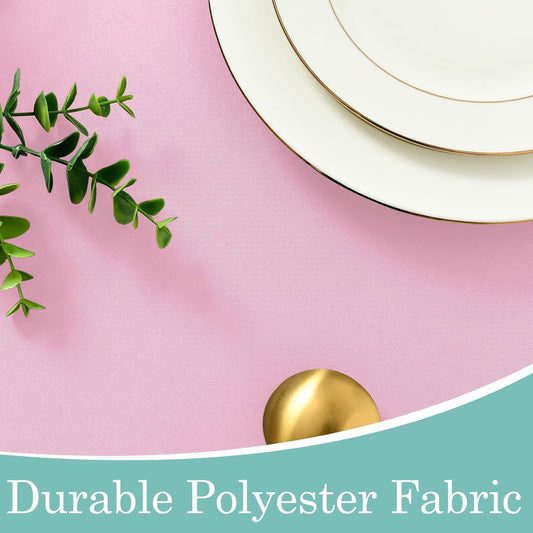 XWZO Round Tablecloth 80 Inch Polyester Folding Table Cloth, Round Table Cover Waterproof Wipe Clean Spillproof for Kitchen Dining Wedding Outdoor Picnic Buffet Party, Light Pink