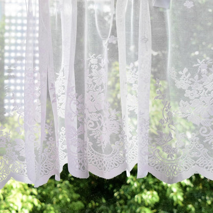 Molaxhome Lace Valances for Windows 51x16in, Floral Embroidered Kitchen Sheer Curtain Half Window Valance Cafe Dinning Bath Room 1 Pcs(Pink)