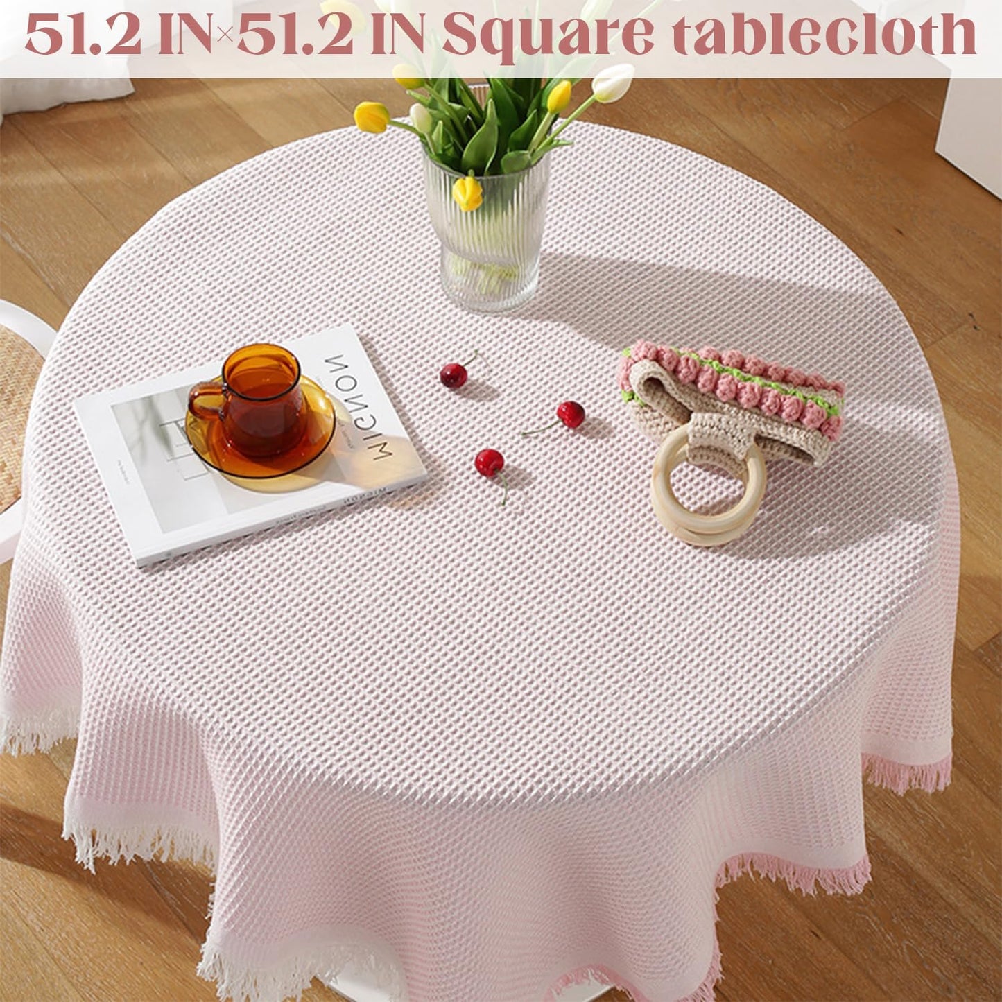 Nsmykhg Round Lace Tablecloth,2 Pack 51 Inch Tablecloth Lace Table Cover Elegant Tablecloth Tablecloth with Tassel Wedding Reception Table Cover,Lace Tablecloth, Round Wedding Tablecloth (Pink)