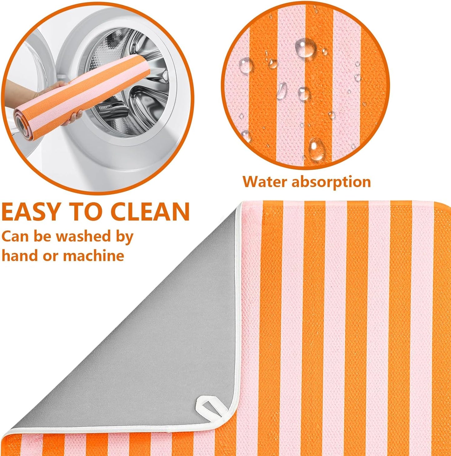 JarThenaAMCS Pink Orange Stripe Dish Drying Mat 18 x 24 Inch Draining Mat Absorbent Non-Slip Drain Pad Dish Rack Drainer Mats for Kitchen Counter Cafe Bar Countertop Decor