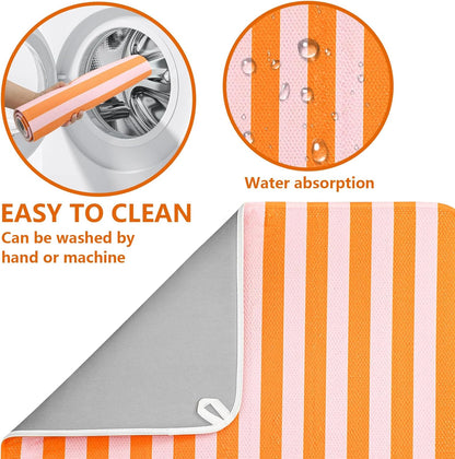 JarThenaAMCS Pink Orange Stripe Dish Drying Mat 18 x 24 Inch Draining Mat Absorbent Non-Slip Drain Pad Dish Rack Drainer Mats for Kitchen Counter Cafe Bar Countertop Decor