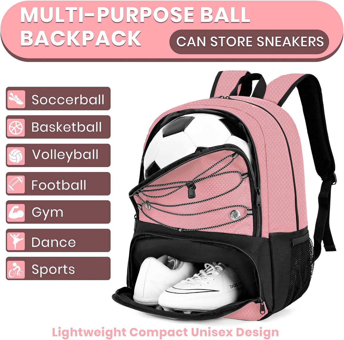 Hsmihair Youth Soccer Bag-Soccer Backpack&Backpack for Football Basketball,with Ball Compartment Separate Cleat Package