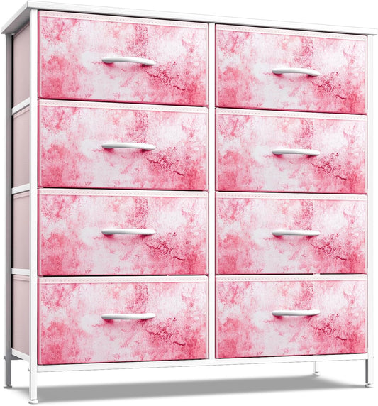 Sorbus Dresser with 8 Drawers - Furniture Storage Chest Tower Unit for Bedroom, Hallway, Closet, Office Organization - Steel Frame, Wood Top, Easy Pull Fabric Bins (8-Drawer, Pink)