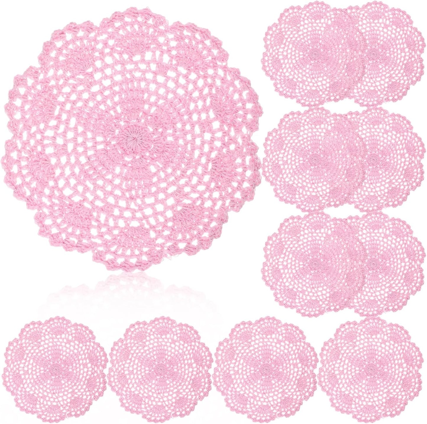 10 Pcs 8 Inch Cute Crochet Doilies Crochet Flower Coasters Handmade Cotton Coaster Round Lace Placemats with Floral Patterns Doily Cloth Set Spring Wedding Easter Party Decoration(Pink)